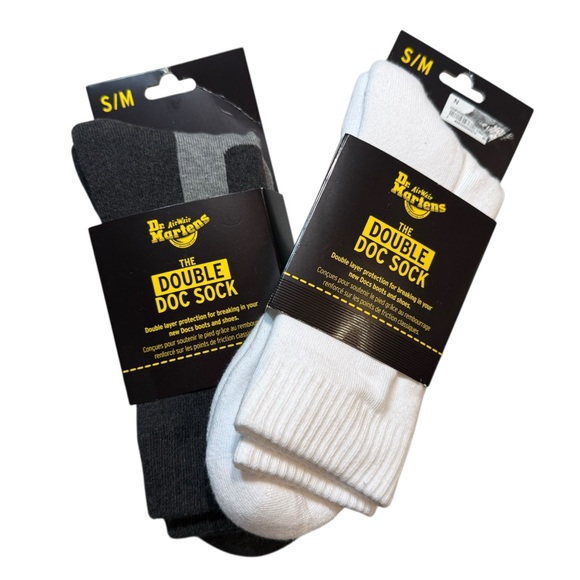 Dr. Martens Double Doc Socks 2- pair set S/M white charcoal padded - Picture 1 of 7